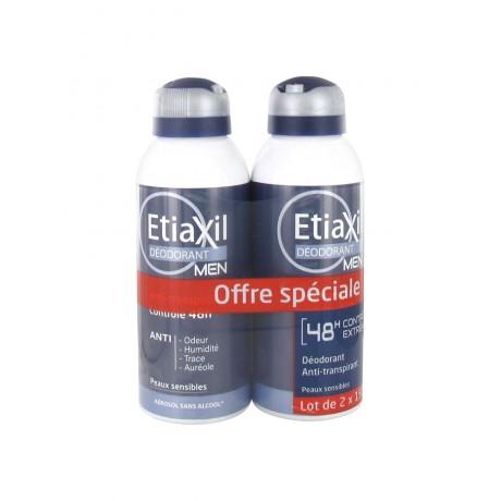 Etiaxil Déodorant Men Anti-Transpirant Contrôle 48H Aérosol Lot de 2 x 150 ml
