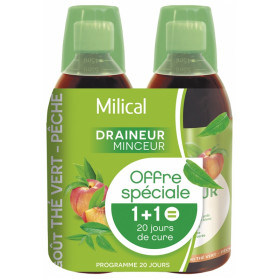 Milical Draineur Ultra Lot de 2 x 500 ml - Saveur : Thé vert / Pêche